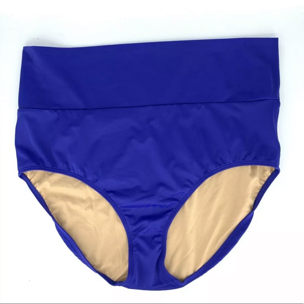 LL Bean 22W Bathing Suit Swimwear High Rise Bottoms Blueish Purple Foldover